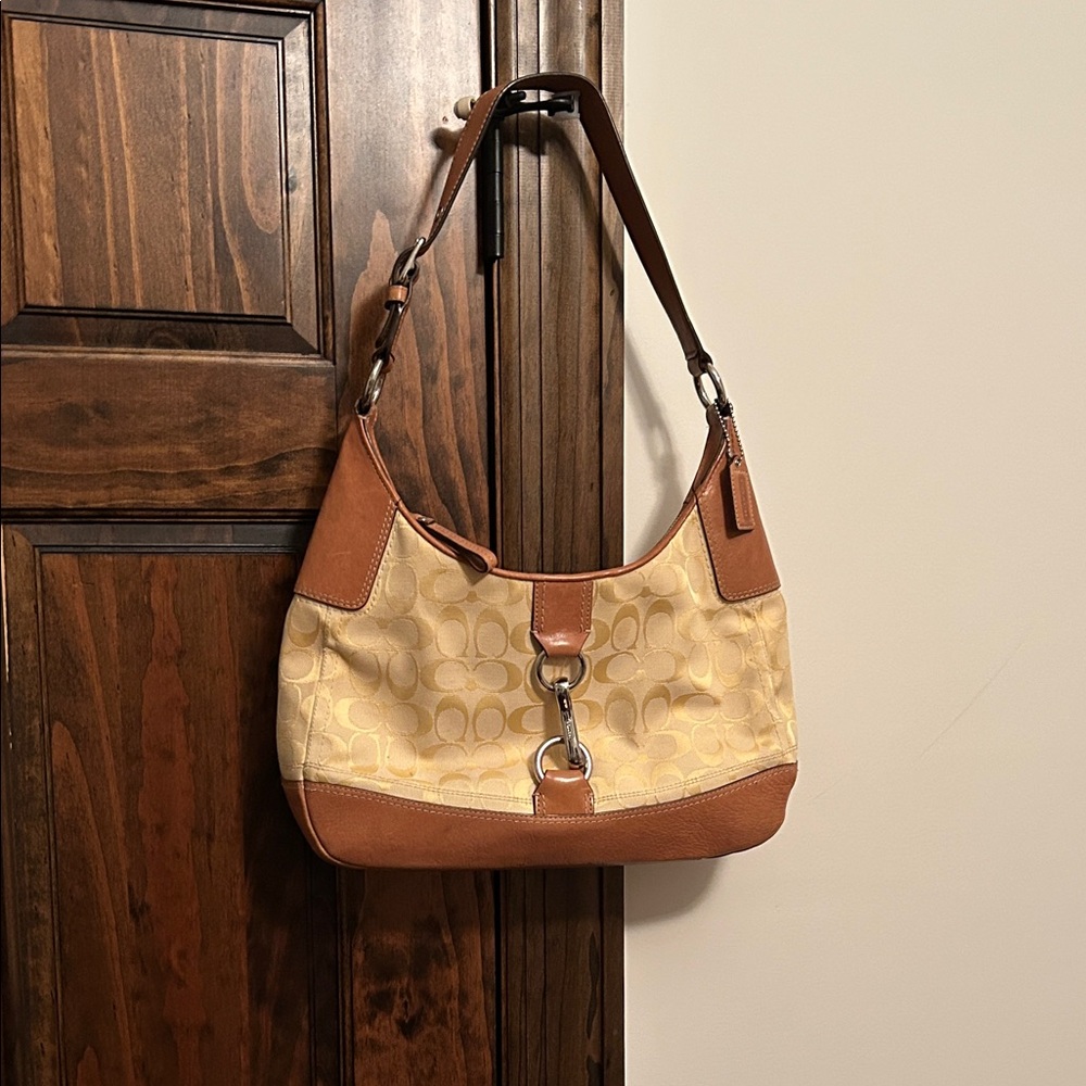 Coach Tan and Cream Shoulder Bag